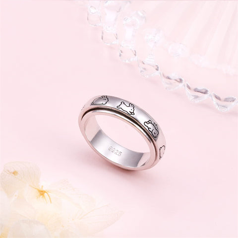 Sterling Silver Cat Pet Paw Turtle Bunny Cross faith heart Stress Relieving Spinner Ring