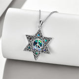 Sterling Silver Star of David Cross Peace Sign Tree of Life Star Pendant Necklace