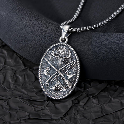 Sterling Silver Deer Bass Fish Wild Duck Fish Hook Pendant Necklace Hunting Jewelry Gifts for Men