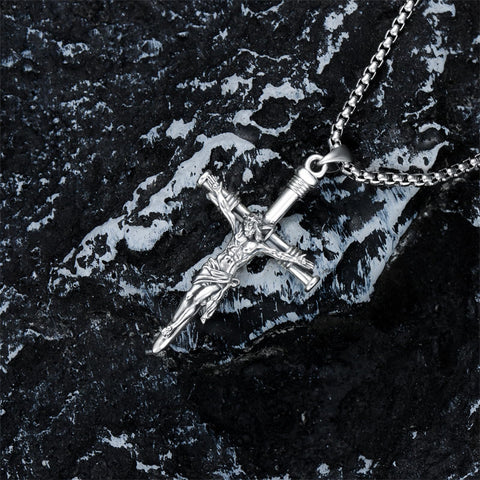 Sterling Silver Wooden Cross Pendant Necklace
