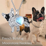 Sterling Silver Moonstone French Bulldog Yorkie Dog Pendant Necklace