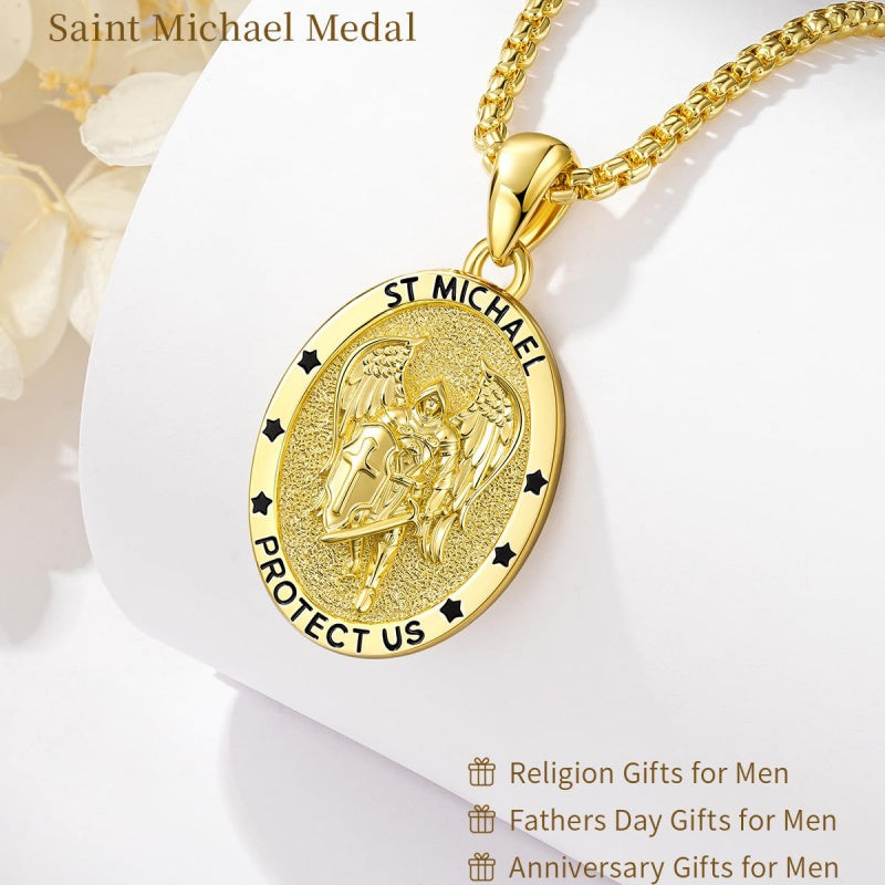 Patron Saint Medals Protection  14K Gold Plated Necklace for Men