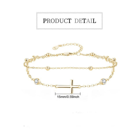 14K Gold Plated  Faith Cross Religious  Double Layered Anklet