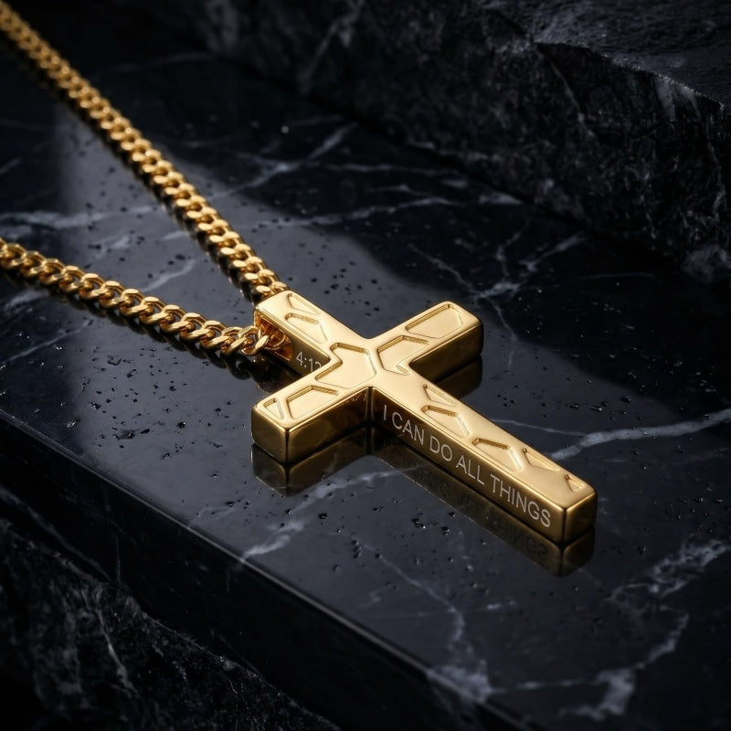 14K Gold Plated Soccer Football Basketball Baseball Cross  with Bible Verses Religious Pendant Necklace for Men