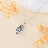 Sterling Silver Hamsa Hand Owl Egyptian Cat Lion Pendant Necklace