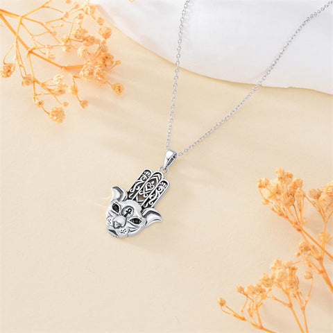 Sterling Silver Hamsa Hand Owl Egyptian Cat Lion Pendant Necklace