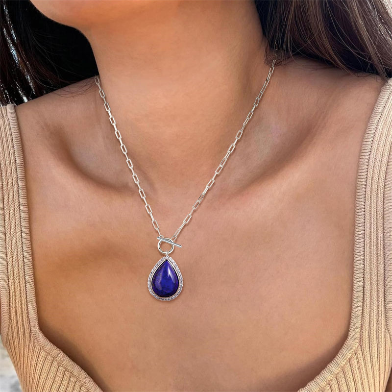 Sterling SilverTurquoise Red Coral Lapis Lazuli Malachite Paperclip Chain Necklace