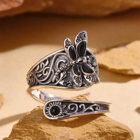 Sterling Silver Dragonfly Ring Butterfly Ring Hummingbird Spoon Ring Oxidized Animal Adjustable Ring for Women