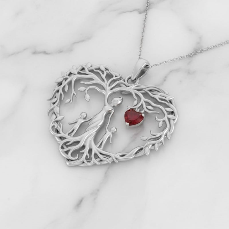 Sterling Silver Heart Pendant Birthstone Tree of Life Mother Child Family Necklace
