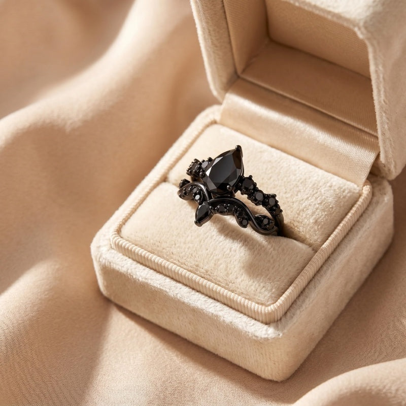 Sterling Silver 10K  14K  18K Gold 1CT-4CT Black Onyx Engagement Ring Gothic Wedding Promise Ring