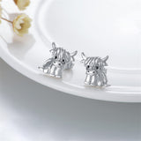 Sterling Sliver Highland Cow Stud  Dangle Earrings