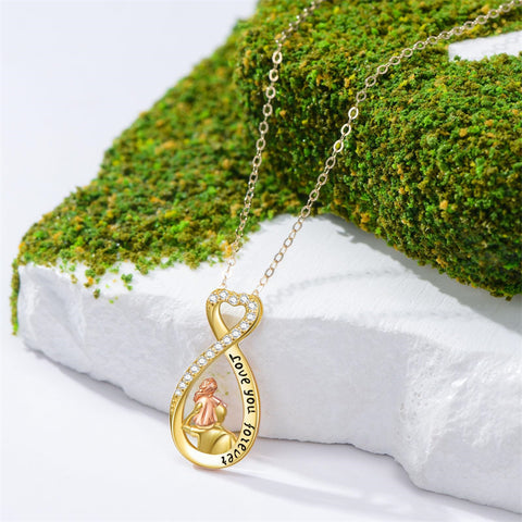 10K 14K 18K Real Gold Cubic Zirconia Daughter and Father Pendant Necklace with Engraved