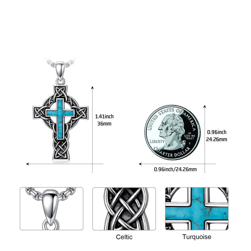 14K Gold Plated Turquoise Cross Pendant Necklace