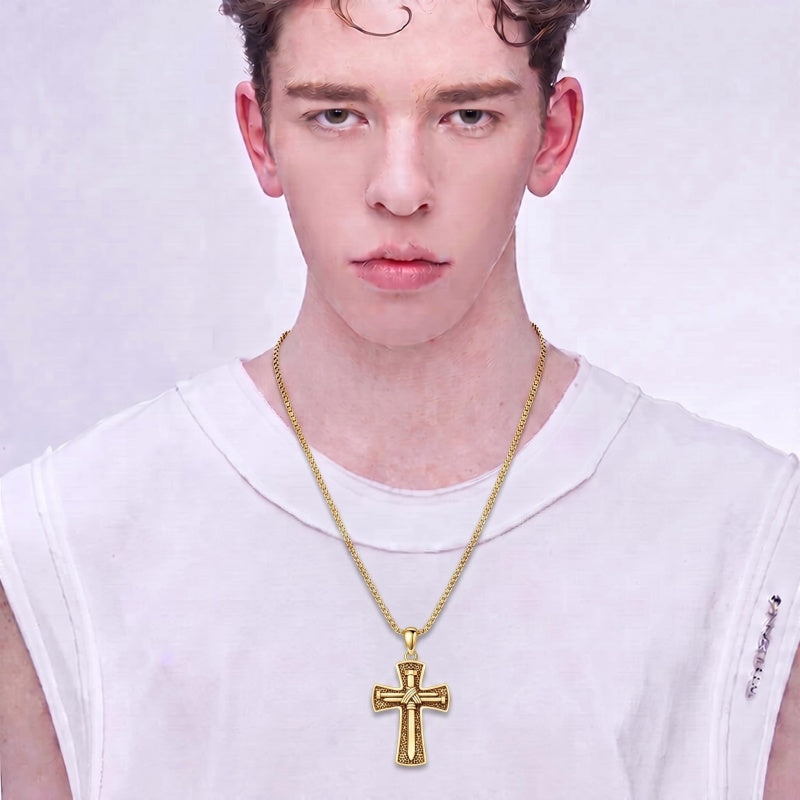 10K 14K 18K Gold Cross Pendant Necklace Religious Jewelry Gifts for Men and Women
