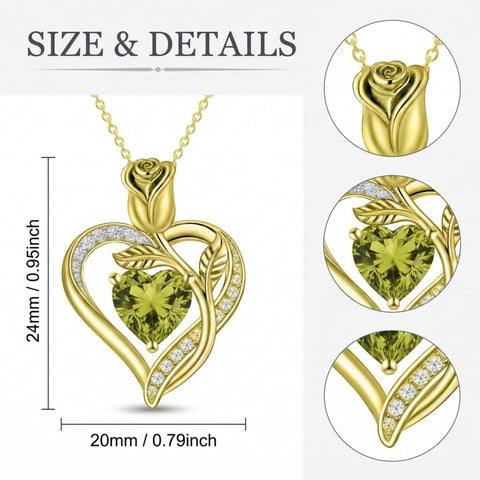 14K Gold Plated 12 Months Birthstone Rose Flower Pendant Necklace Anniversary Birthday Gift