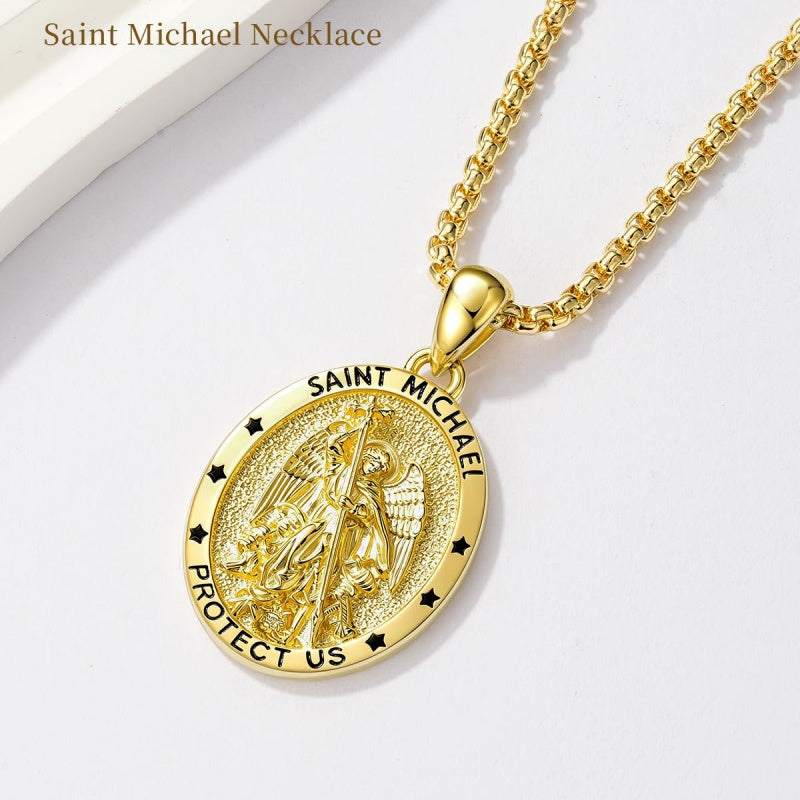 Patron Saint Medals Protection  14K Gold Plated Necklace for Men