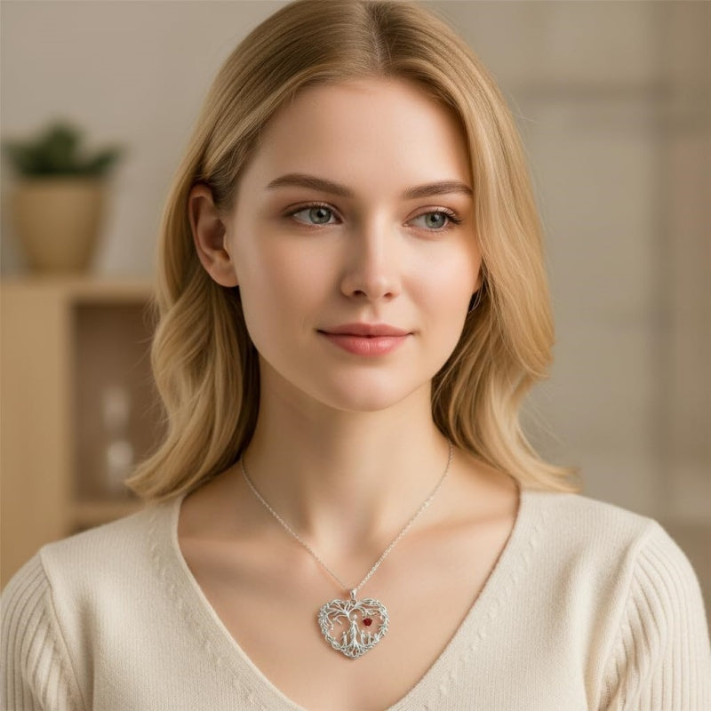 Sterling Silver Heart Pendant Birthstone Tree of Life Mother Child Family Necklace