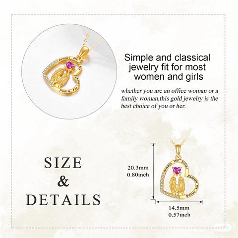 14K Yellow Gold Heart Sister Pendant Necklace