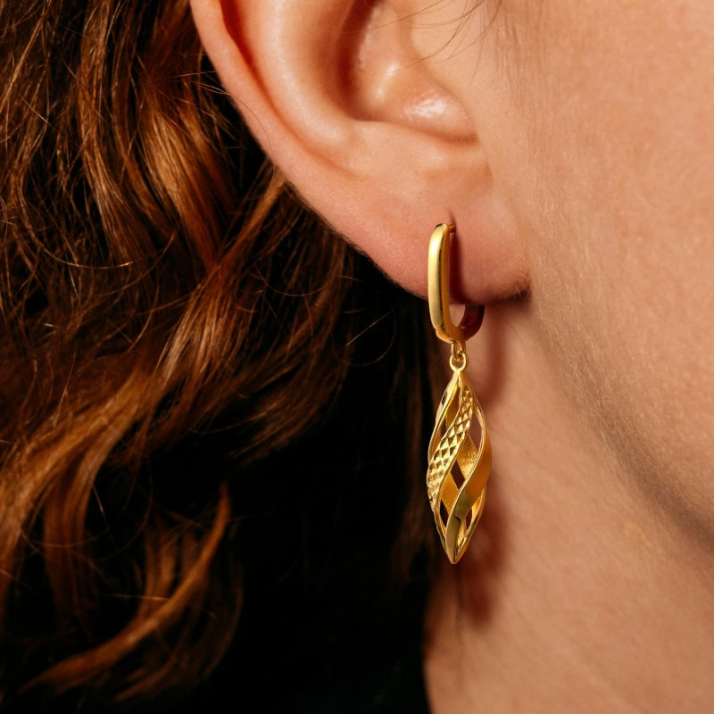 14k Gold Plated Striking Rhombus- Shaped Twisted Design Earrings for Women