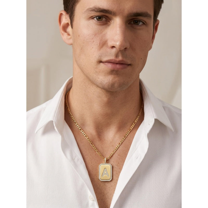 14K Gold Plated  Cubic Zirconia Initial Necklace Square Monogram Jewelry