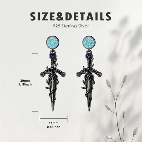 Sterling Silver Medieval Sword Dangle Cross Knives  Ankh Drop Earrings