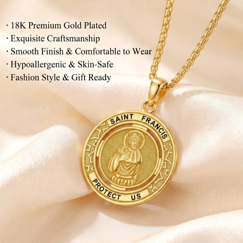 14K Gold Plated Patron Saint Necklace Saint Medal Catholic Amulet Jewelry
