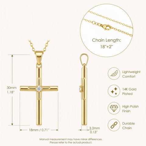 Minimalist Cross Pendant Necklace 14K Gold Plated for Women Faith Jewelry Religious Gifts