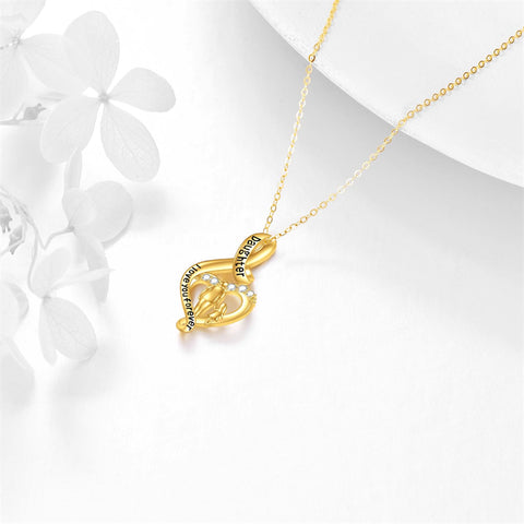 10K 14K 18K Gold Father Daughter Heart Pendant Necklace