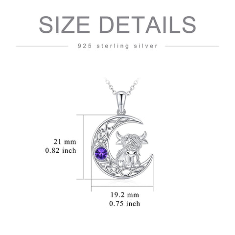 Sterling Silver 12 Months Birthstone Highland Cow Pendant Necklace