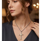 14K Gold Plated Two Tone Cross Pendant Necklace Christian Jewelry Religious Gift