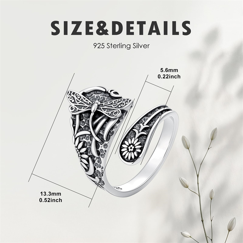Sterling Silver Vintage Bee Butterfly Dragonfly Hummingbird Tree of Life Sunflower Spoon Rings