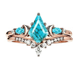 Sterling Silver Personalized Engraved 1-3CT Turquoise Engagement  Wedding Promise Ring Set for Her