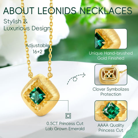 14K Gold Plated Lab-Grown Emerald Pendant Necklaces for Women