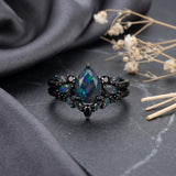 Sterling Silver 10K  14K  18K  Gold Personalized Engraved Black Opal Engagement Wedding Promise Ring for Her