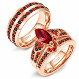 Sterling Silver 10K 14K 18K Gold Personalized Engraved  Halloween Dark Red Gemstone Couple Ring Set