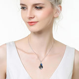 Sterling Silver Obsidian Bunny Cat Elephant Dog Fox Teardrop Pendant Necklace