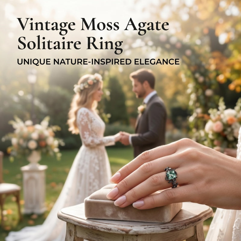 Sterling Silver 10K 14K 18K Gold 1-4CT Moss Agate Engagement Ring Promise Ring