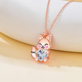 Sterling Silver Heart Shaped Birthstone Fox Pendant Necklace