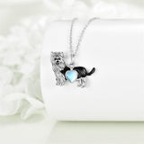 Sterling Silver Moonstone French Bulldog Yorkie Dog Pendant Necklace