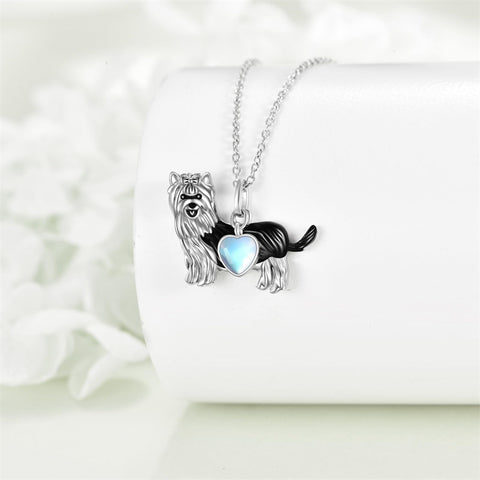 Sterling Silver Moonstone French Bulldog Yorkie Dog Pendant Necklace