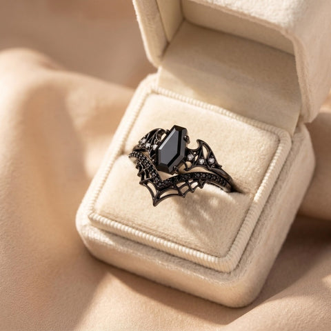 Sterling Silver 10K  14K  18K Gold 1CT-4CT Black Onyx Engagement Ring Gothic Wedding Promise Ring