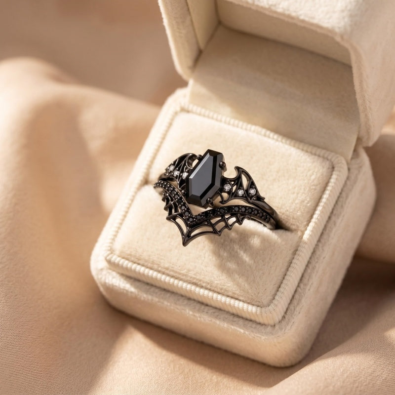 Sterling Silver 10K  14K  18K Gold 1CT-4CT Black Onyx Engagement Ring Gothic Wedding Promise Ring