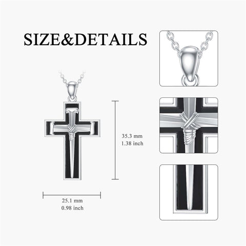 Sterling Silver 3 Nail Cross Pendant Necklace for Men