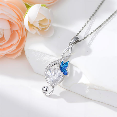 Sterling Silver Birthstone Music Note Butterfly Treble Clef Pendant Necklace