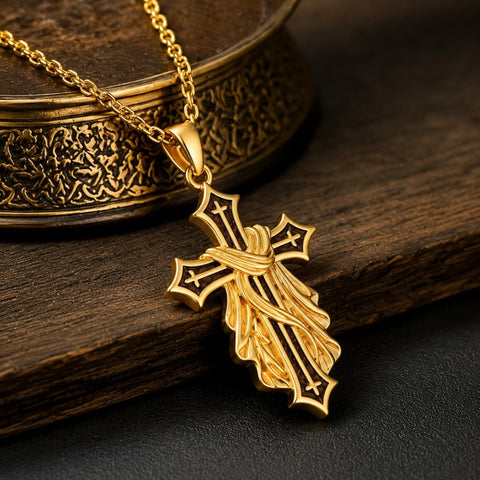 14K Gold Plated Wooden Cross Pendant Necklace Christian Catholic Jewelry Religious Gift