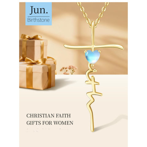 Cross Faith Heart 14K Gold Plated  Birthstone Necklaces for Women