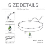 Sterling Silver Tear Dangle Green Leaf Single Layer Anklet