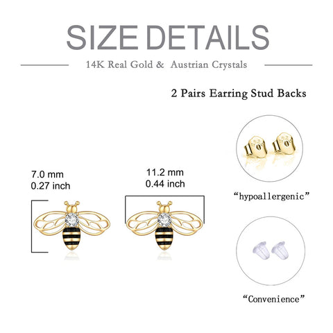 14K Yellow Gold Honey Bee Stud Earrings