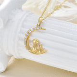 14K Gold Cubic Zirconia Dog and Cat Moon Pendant Necklace