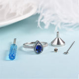 Sterling Silver Teardrop CZ Urn Rings for Ashes